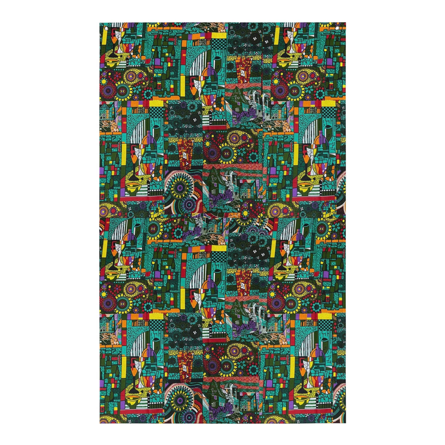 Colourful Green Plants Floral Vase Wine Glass Print Ankara Flag