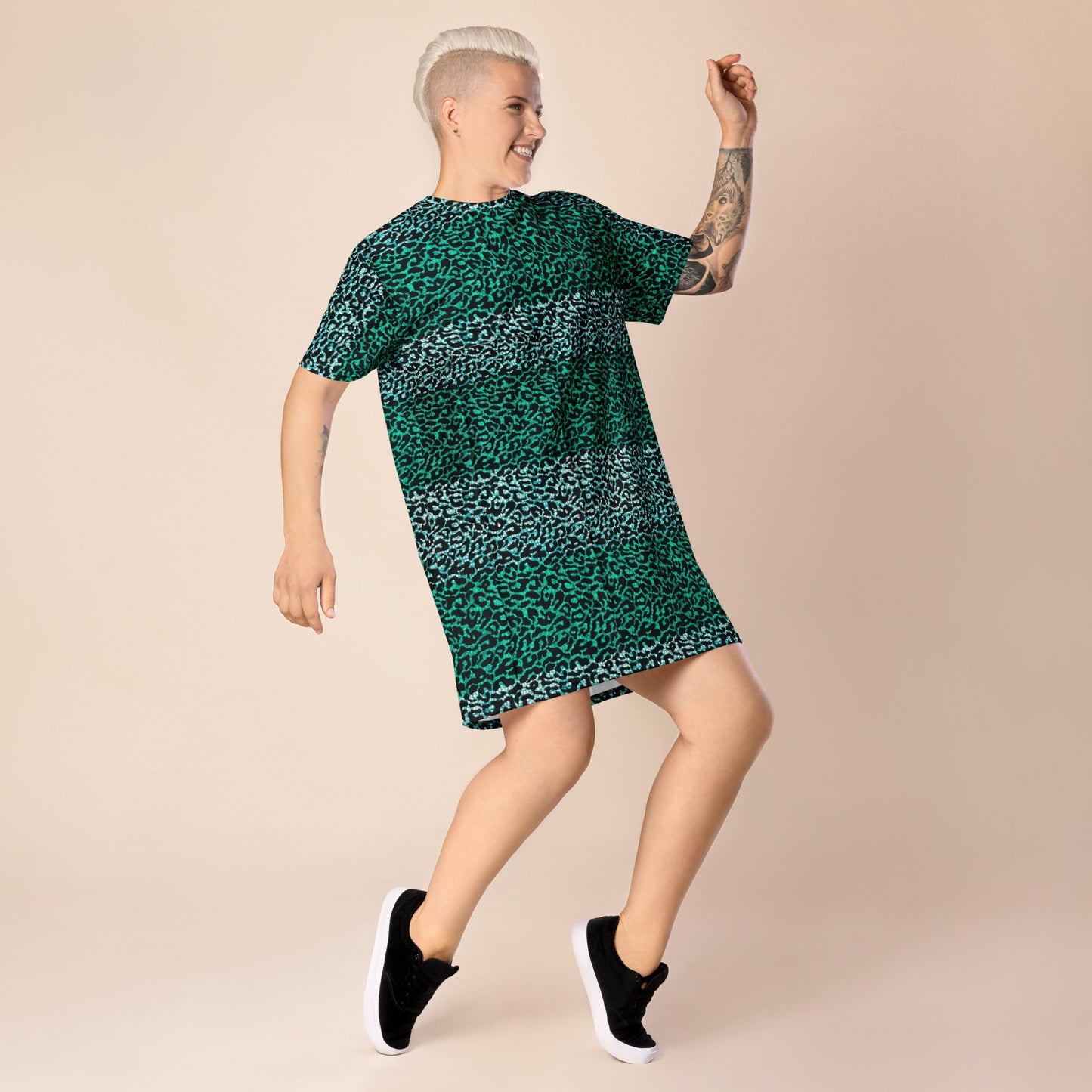 Green Leopard Ankara T-shirt Dress