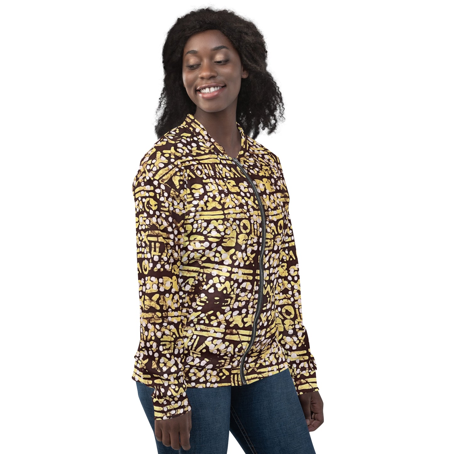 Yellow Brown Noughts & Crosses Adire Unisex Bomber Jacket