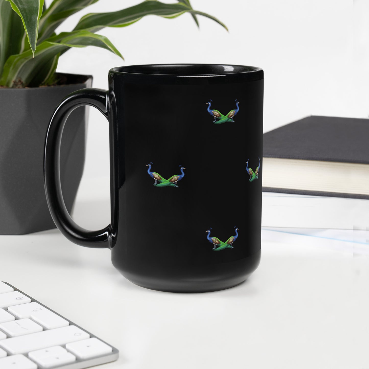 Peacock Black Glossy Mug
