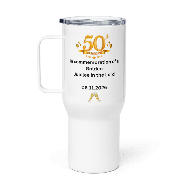 Personalised Golden Jubilee Travel mug with a handle