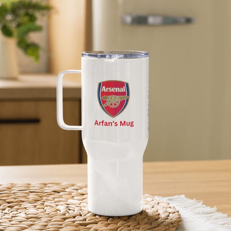 Personalise Arsenal Fan Travel mug with a handle