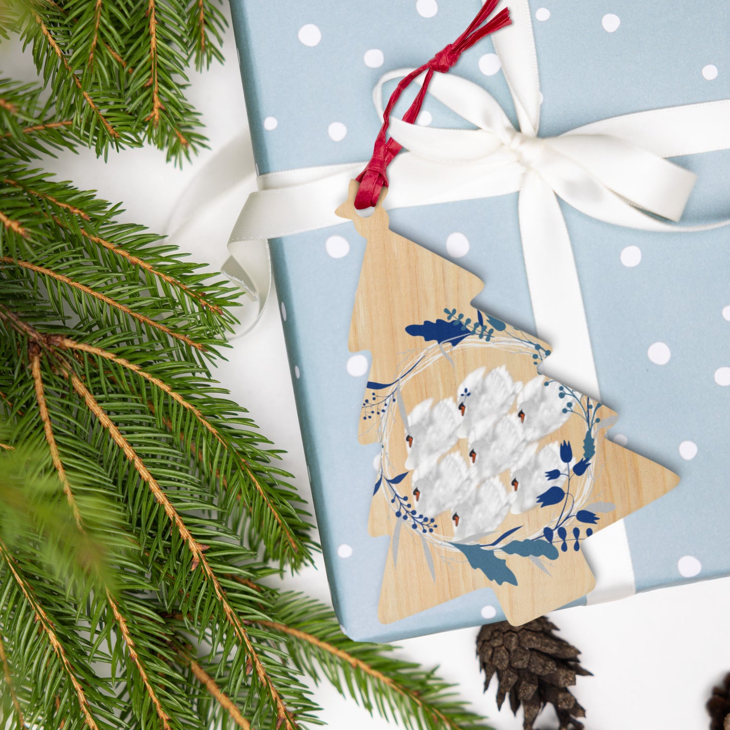 Seven Swans A-swimming Wooden ornaments