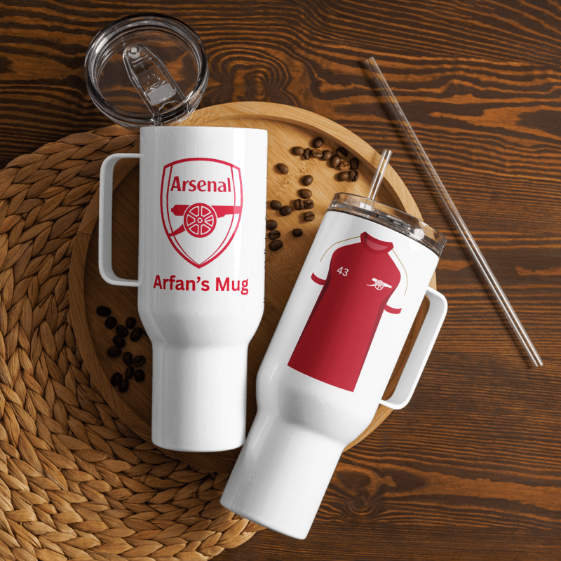 Personalised Arsenal Travel mug with a handle