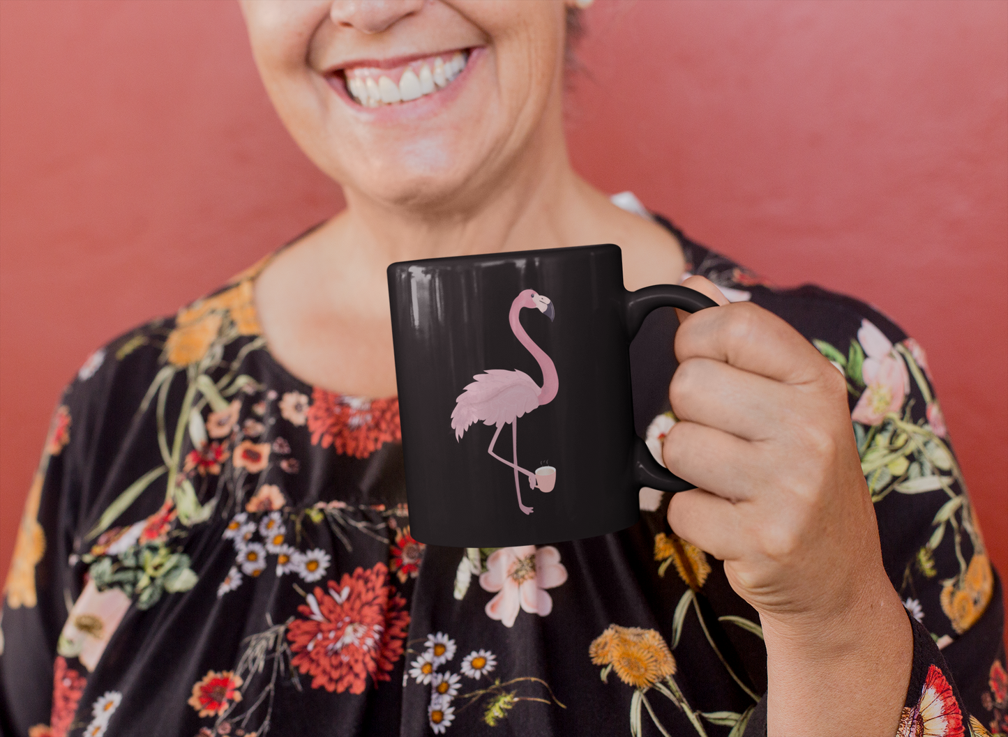 Flamingo Coffee Black Glossy Mug