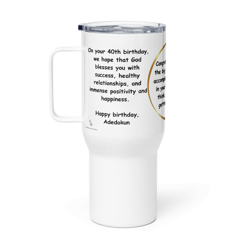 Personalised 40th Birthday Travel mug with a handle