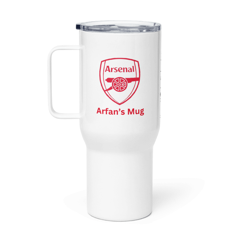 Personalised Arsenal Travel mug with a handle