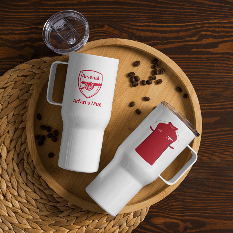 Personalised Arsenal Travel mug with a handle