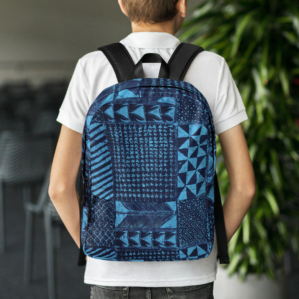 Black And Turquoise Shapes Adire Backpack