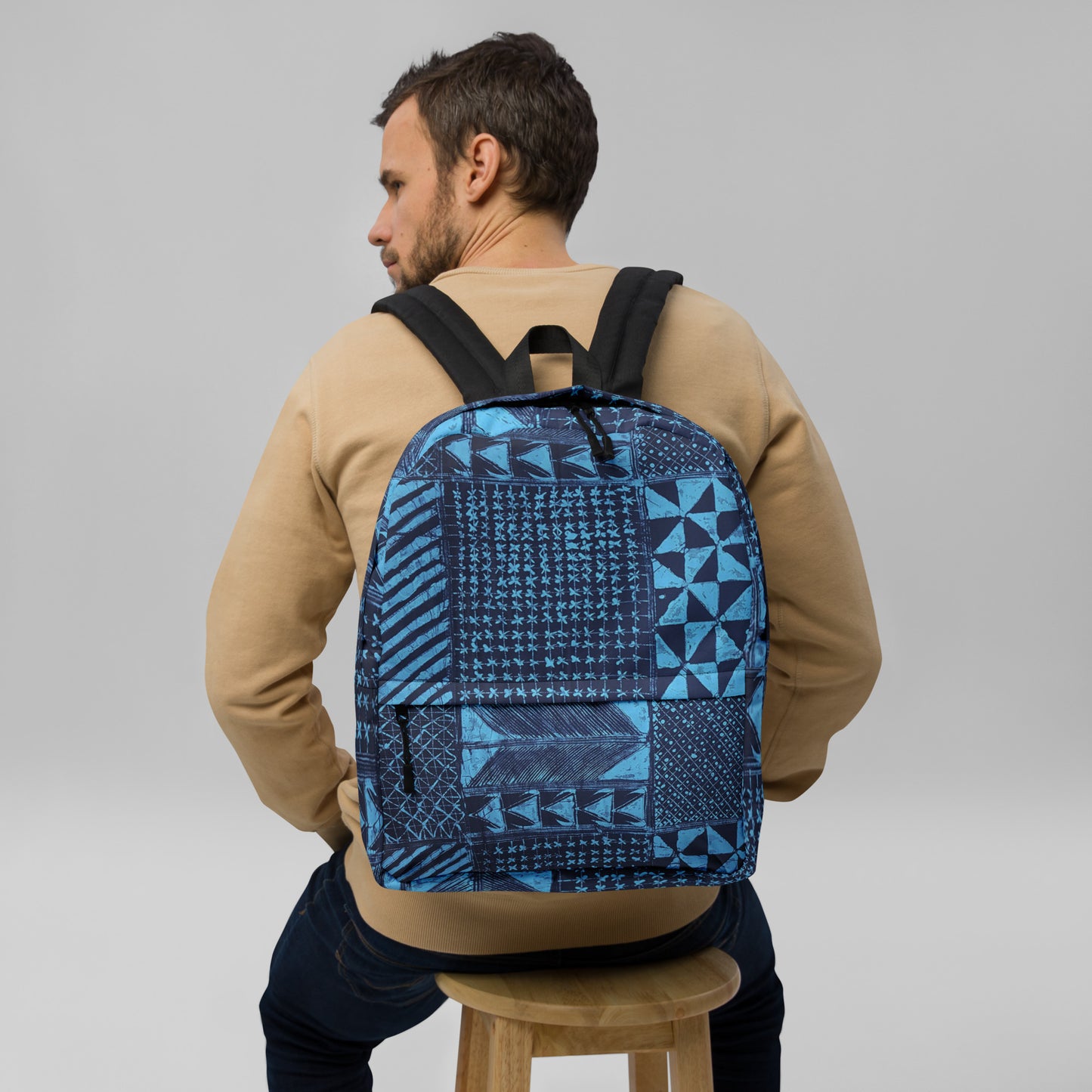 Black And Turquoise Shapes Adire Backpack