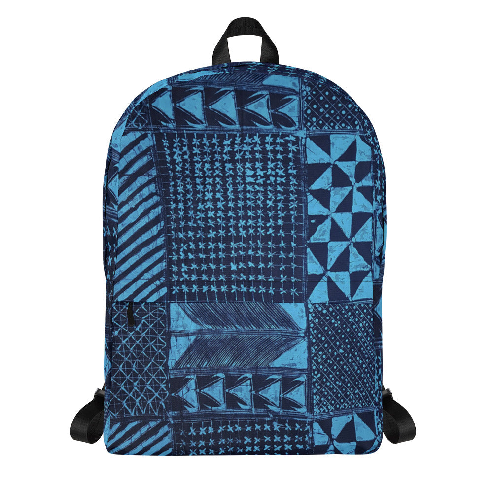 Black And Turquoise Shapes Adire Backpack