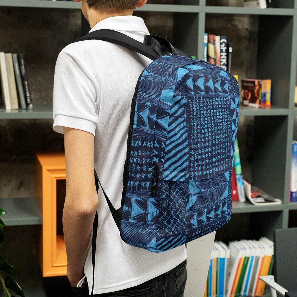 Black And Turquoise Shapes Adire Backpack