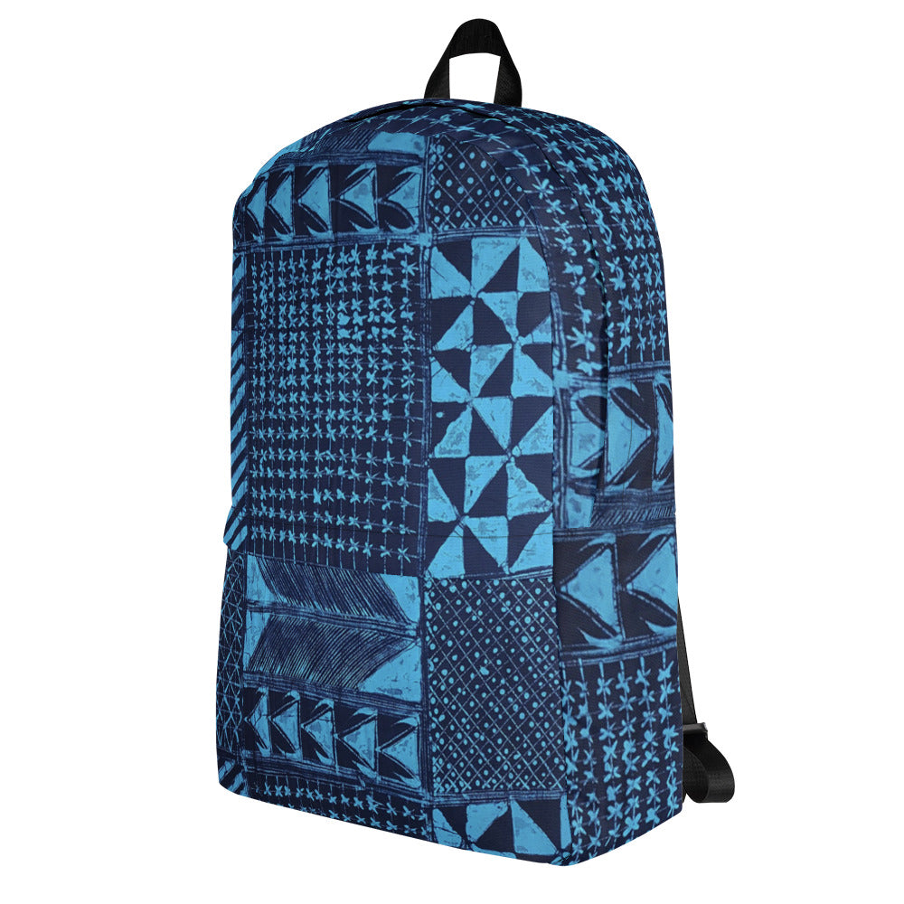 Black And Turquoise Shapes Adire Backpack