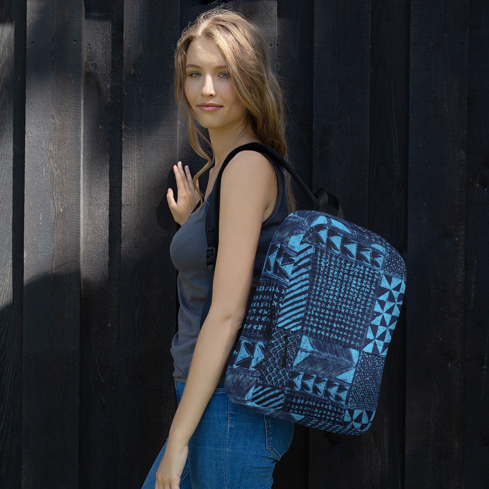 Black And Turquoise Shapes Adire Backpack