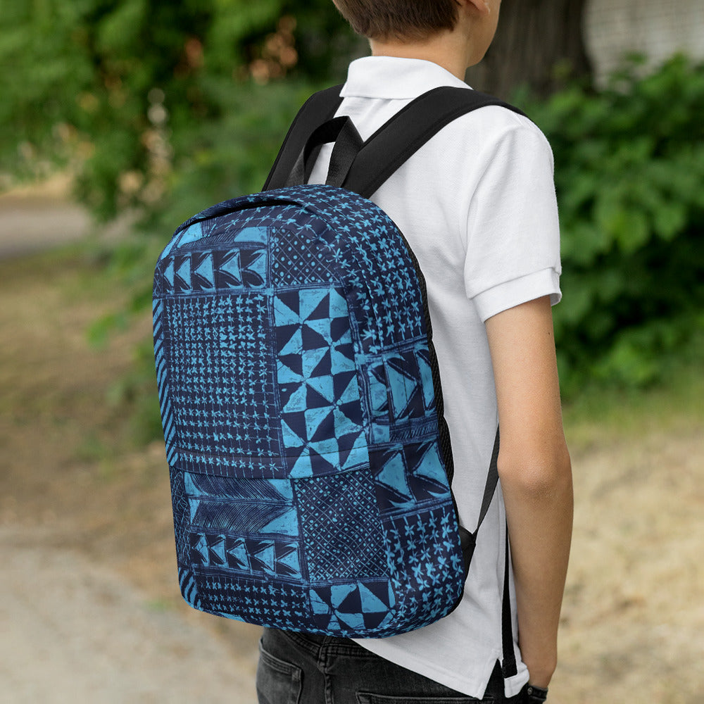 Black And Turquoise Shapes Adire Backpack