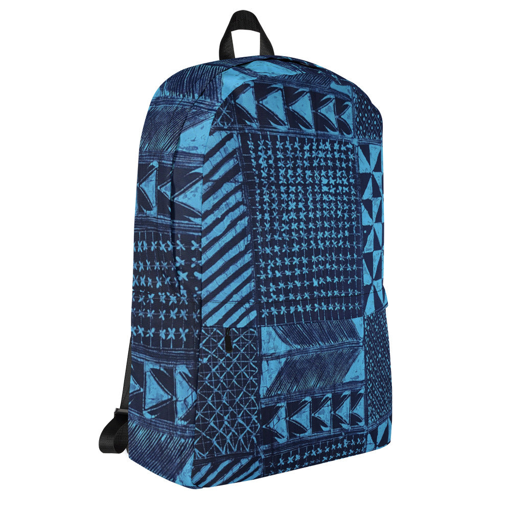 Black And Turquoise Shapes Adire Backpack