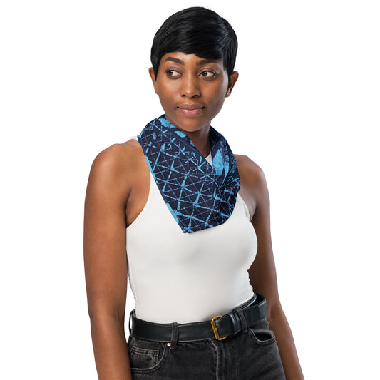 Black And Turquoise Shapes Adire Bandana