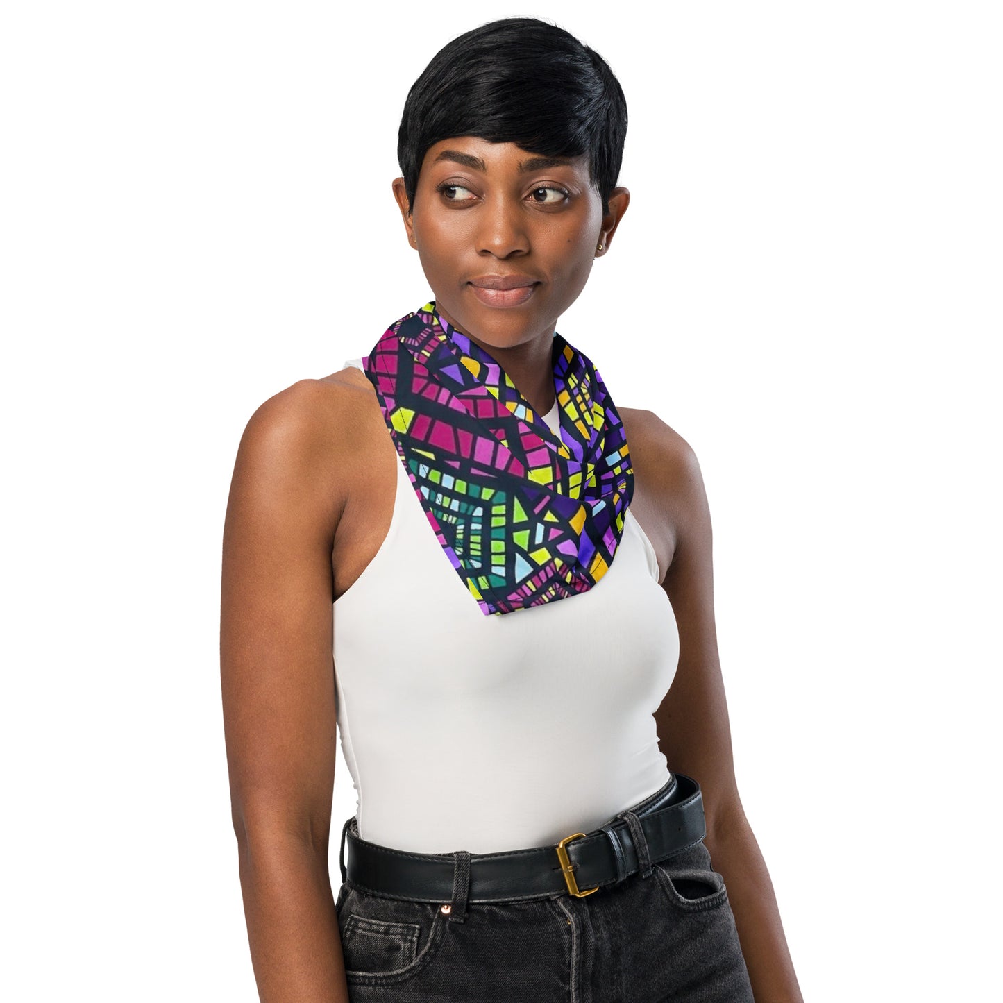 Yellow Pink Green Kente Ankara Bandana