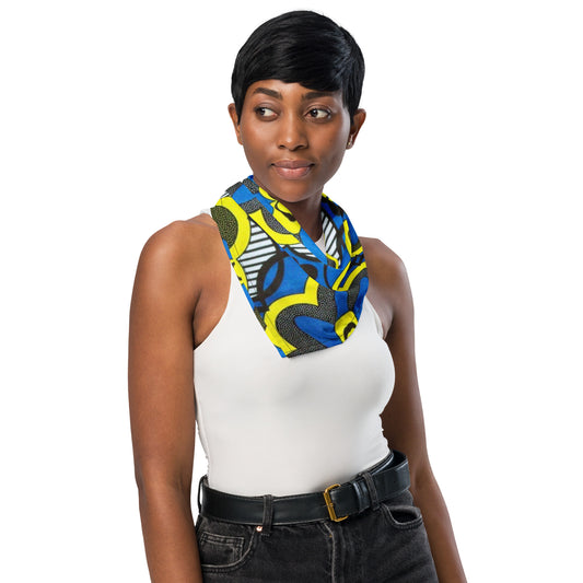 Yellow Blue Grey Floral Shape Ankara Bandana