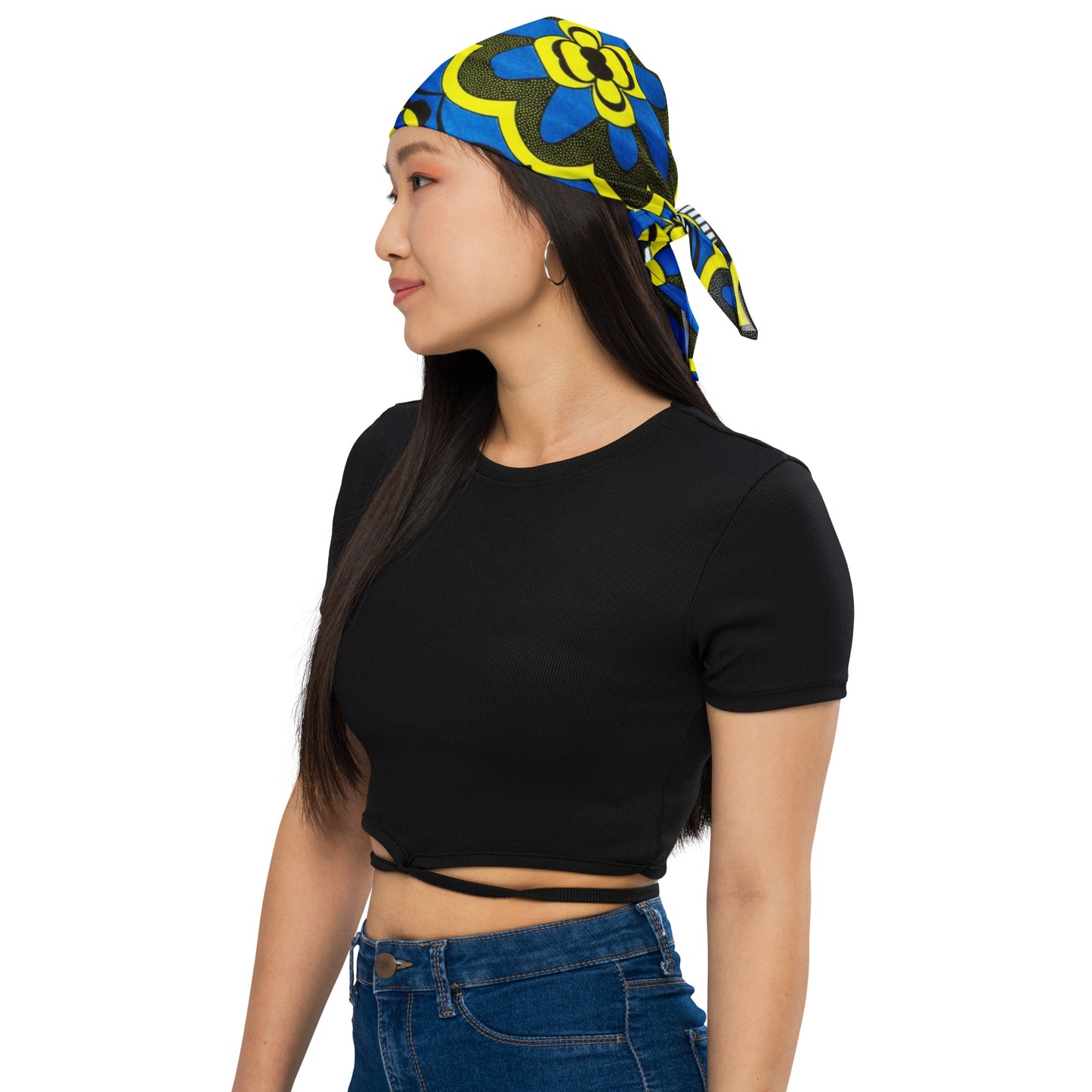 Yellow Blue Grey Floral Shape Ankara Bandana