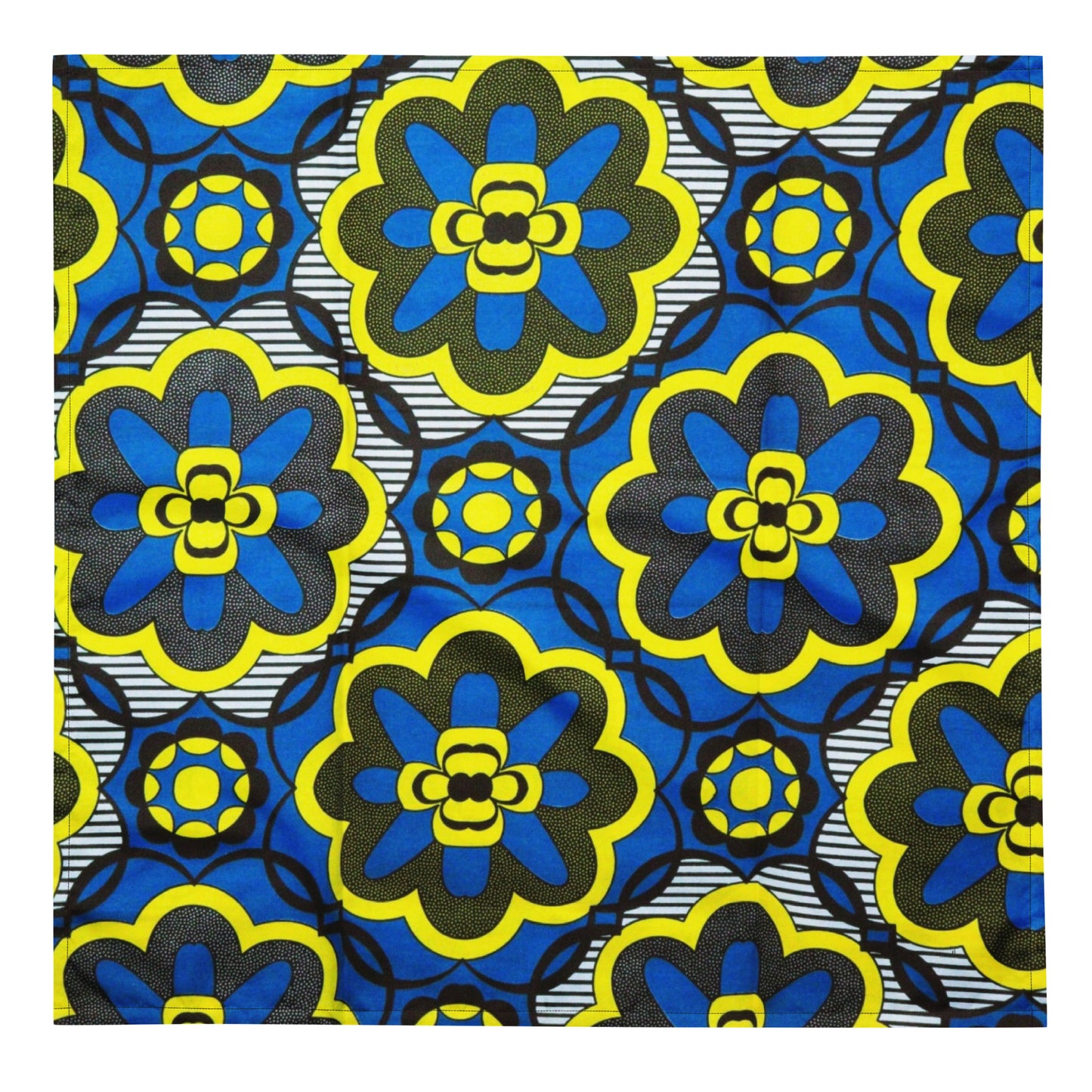 Yellow Blue Grey Floral Shape Ankara Bandana