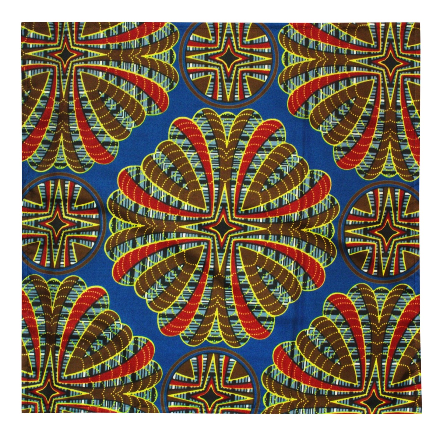 Red Brown Abstract On Blue Ankara Bandana