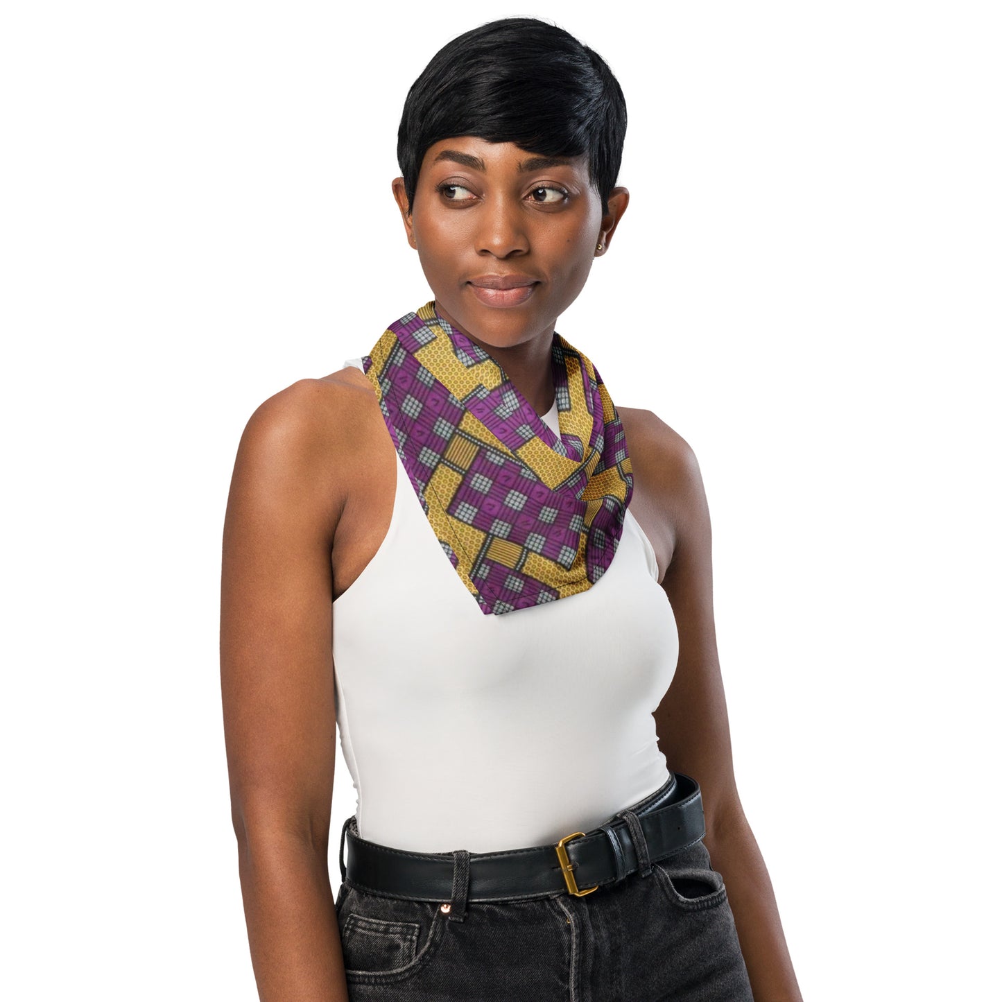 Purple Yellow Shapes Ankara Bandana