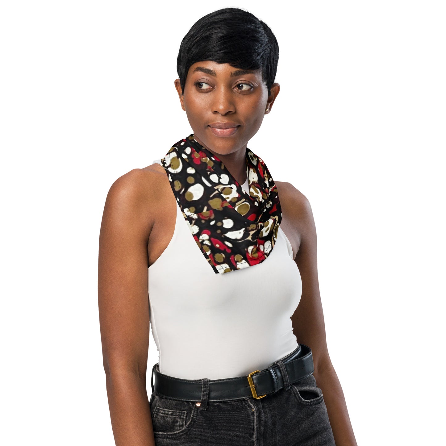 Red Abstract Adire Bandana