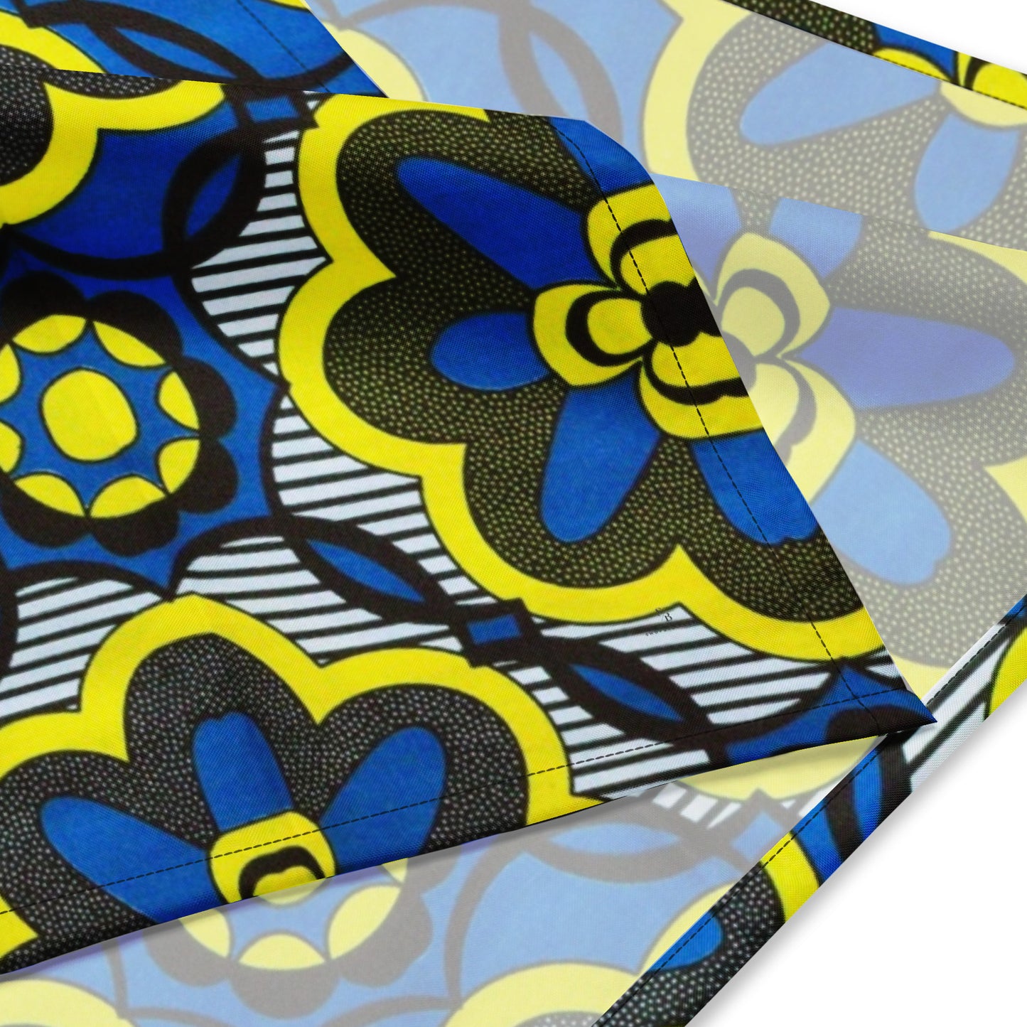 Yellow Blue Grey Floral Shape Ankara Bandana