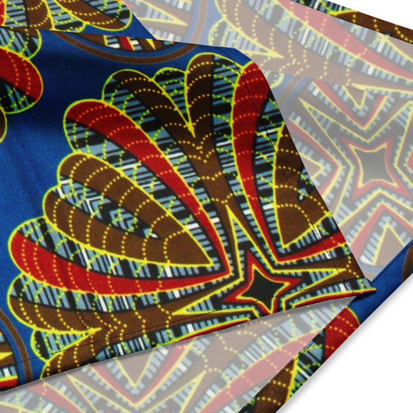 Red Brown Abstract On Blue Ankara Bandana