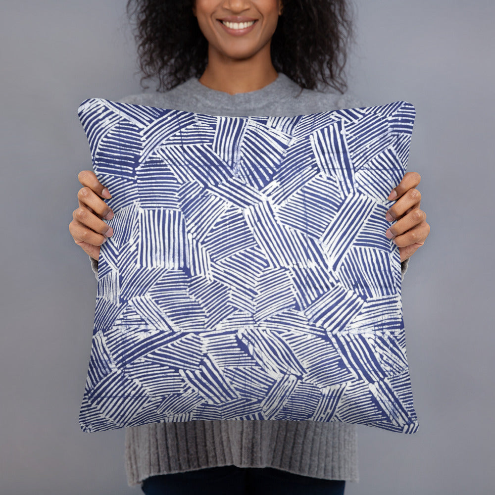 Blue And White Stripe African Adire Pillow