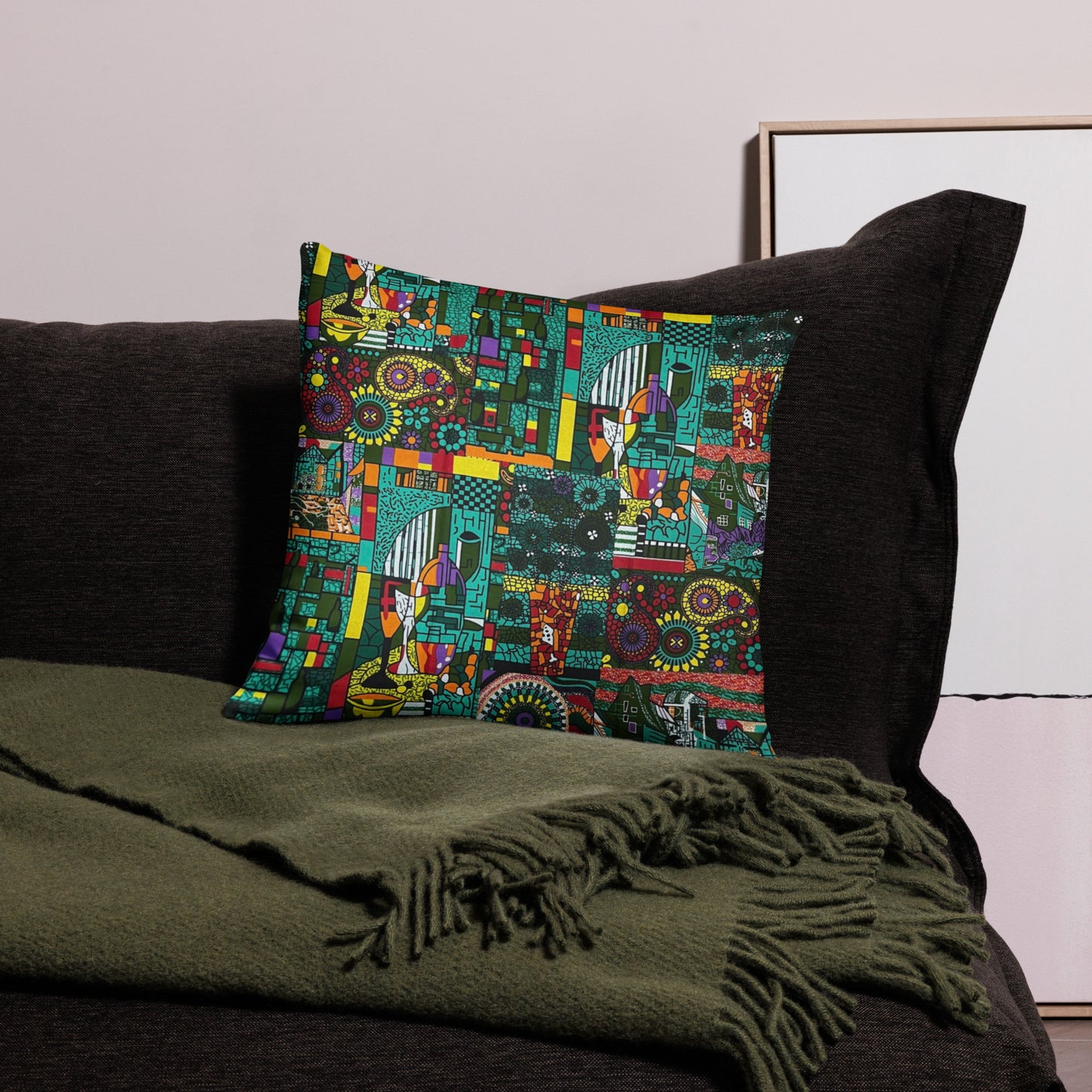 Colourful Green Plants Floral Vase Wine Glass Print Ankara Pillow