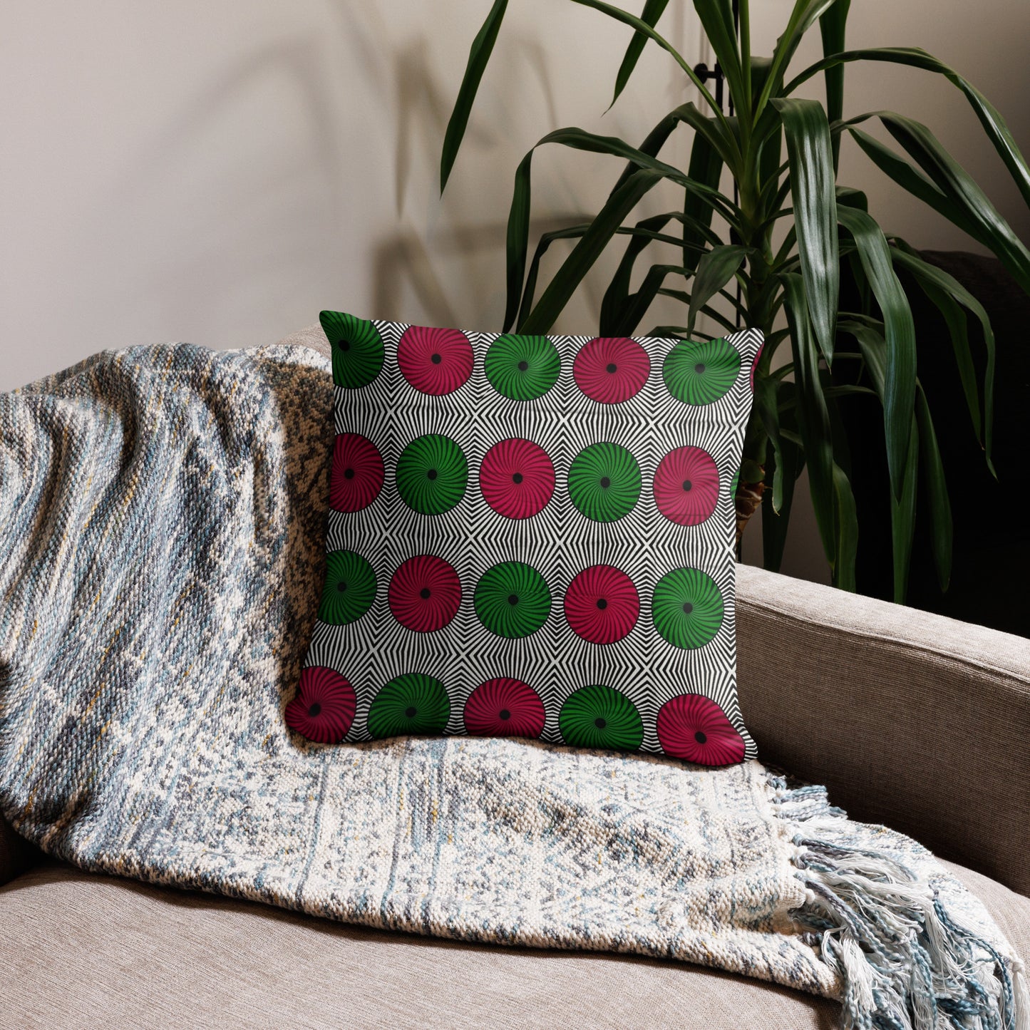 Red Green Mandela Ankara Pillow