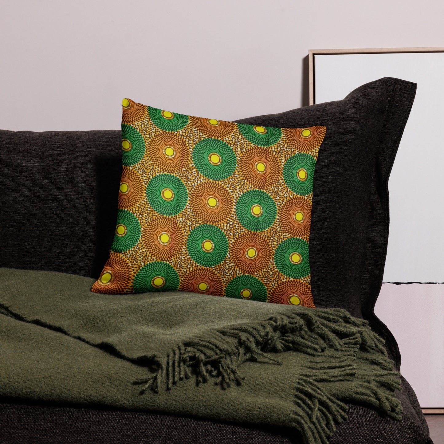 Green Peach Mandela Ankara Pillow