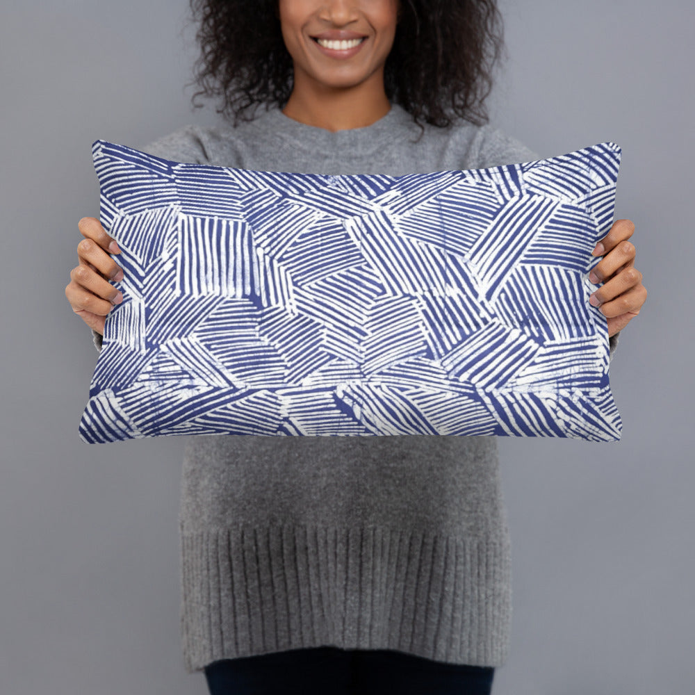 Blue And White Stripe African Adire Pillow