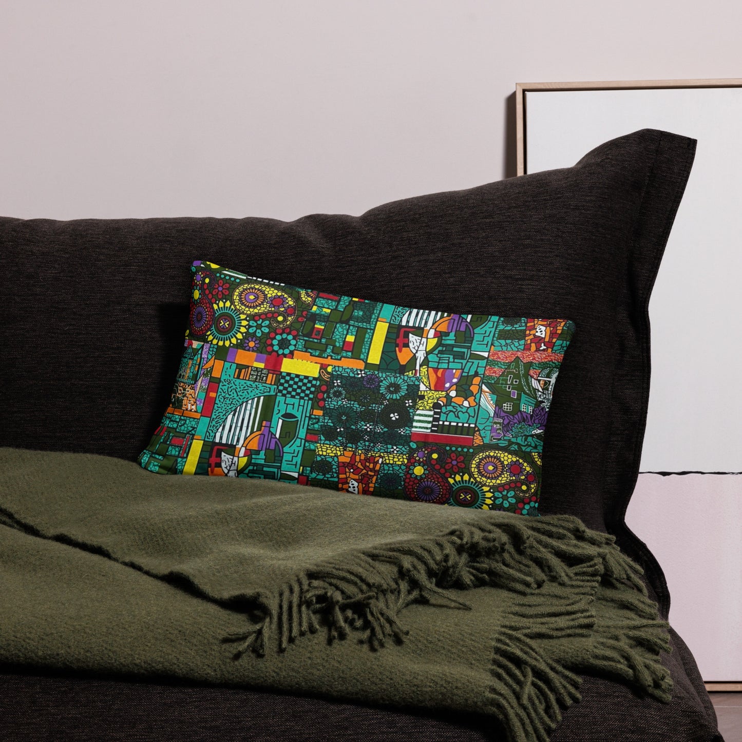 Colourful Green Plants Floral Vase Wine Glass Print Ankara Pillow