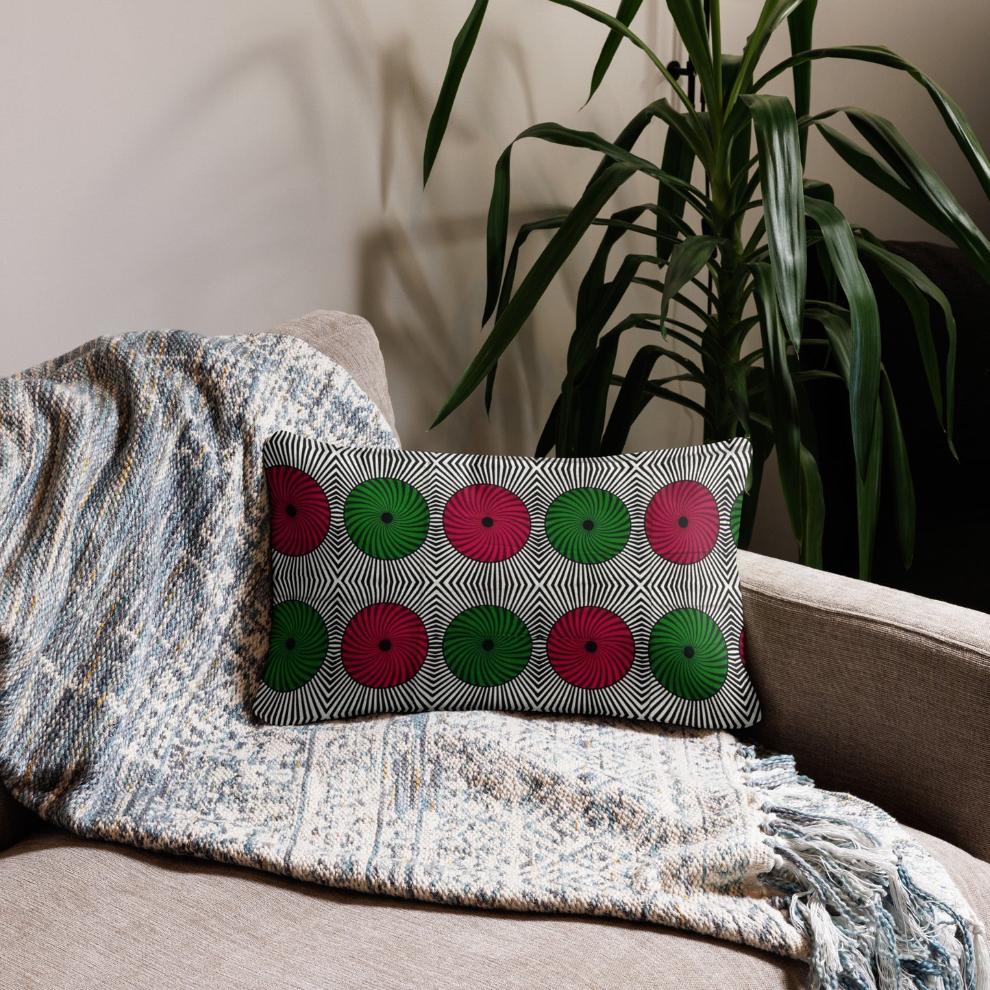 Red Green Mandela Ankara Pillow