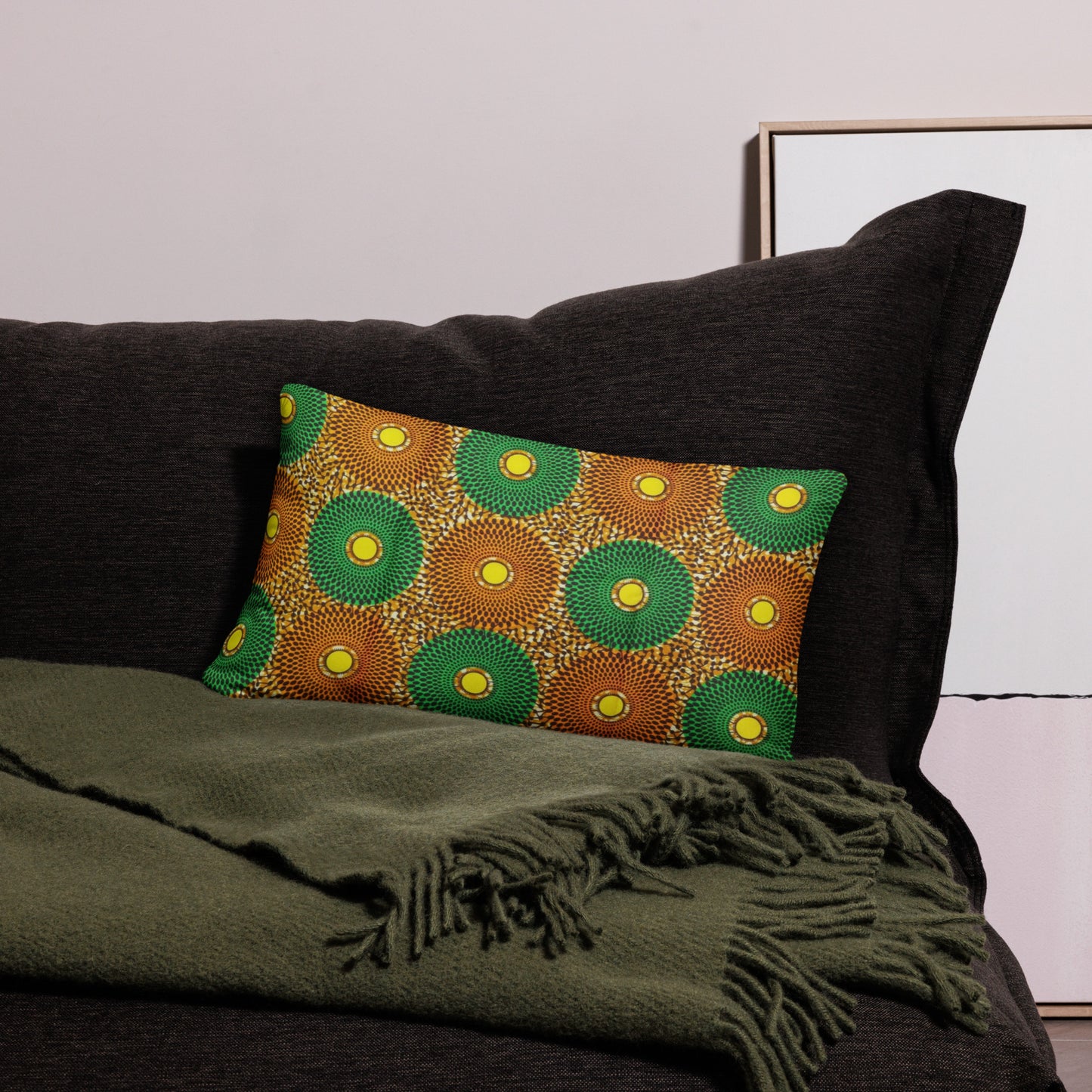 Green Peach Mandela Ankara Pillow