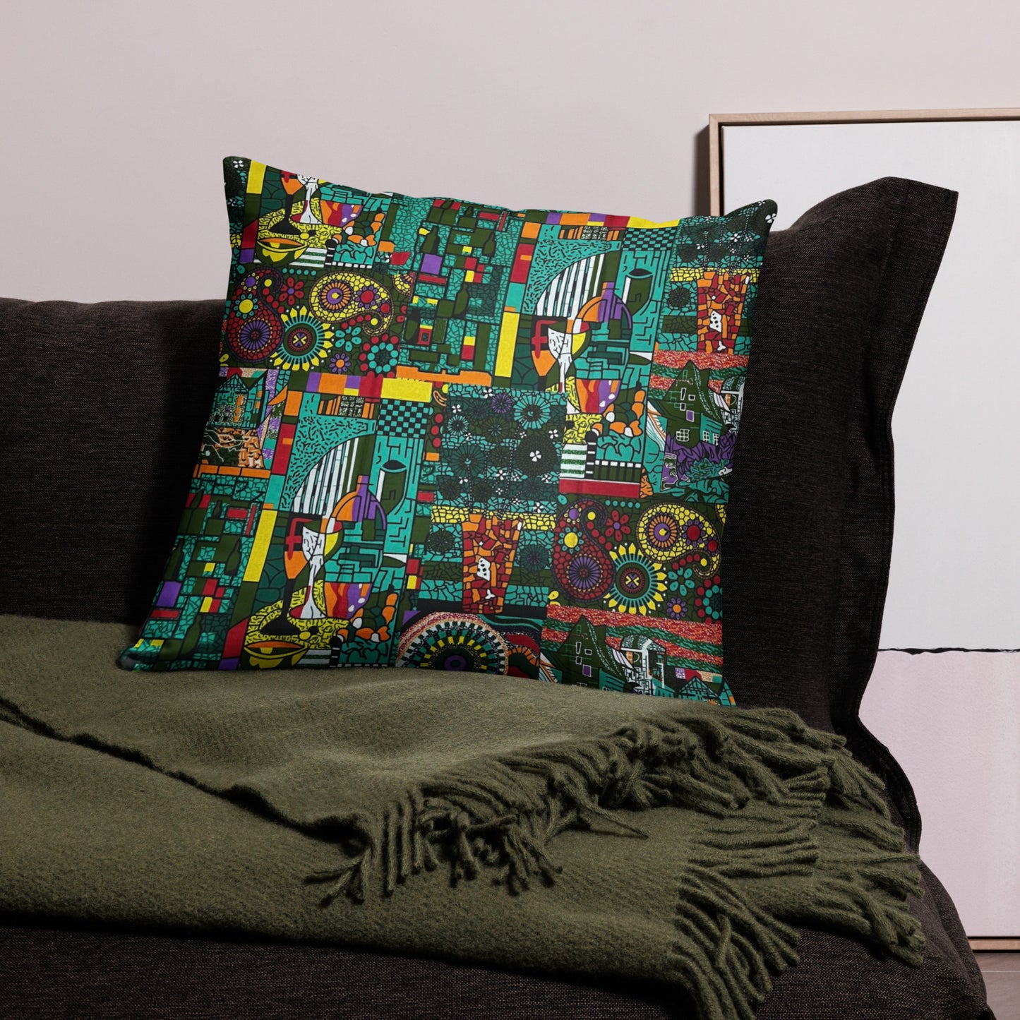 Colourful Green Plants Floral Vase Wine Glass Print Ankara Pillow