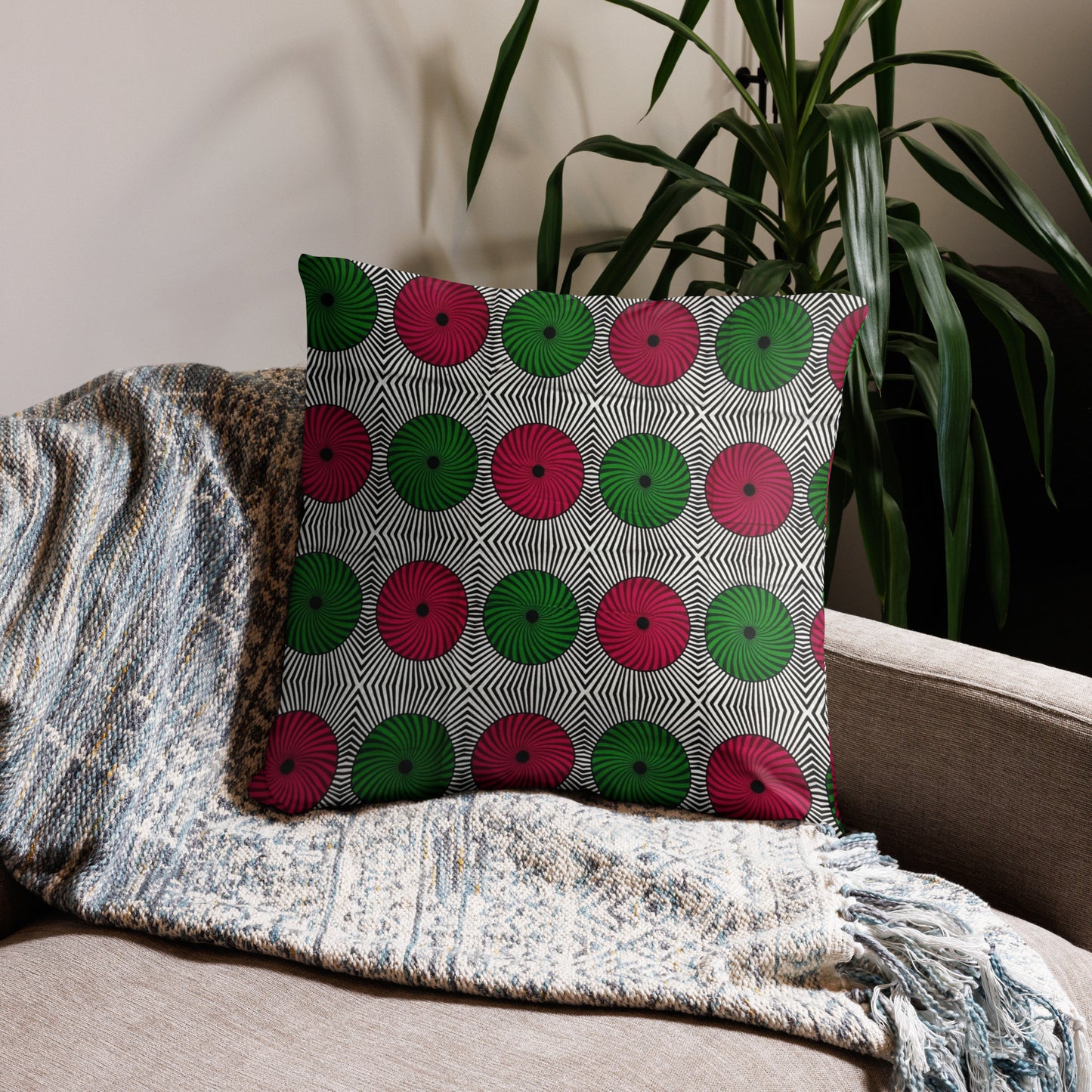 Red Green Mandela Ankara Pillow