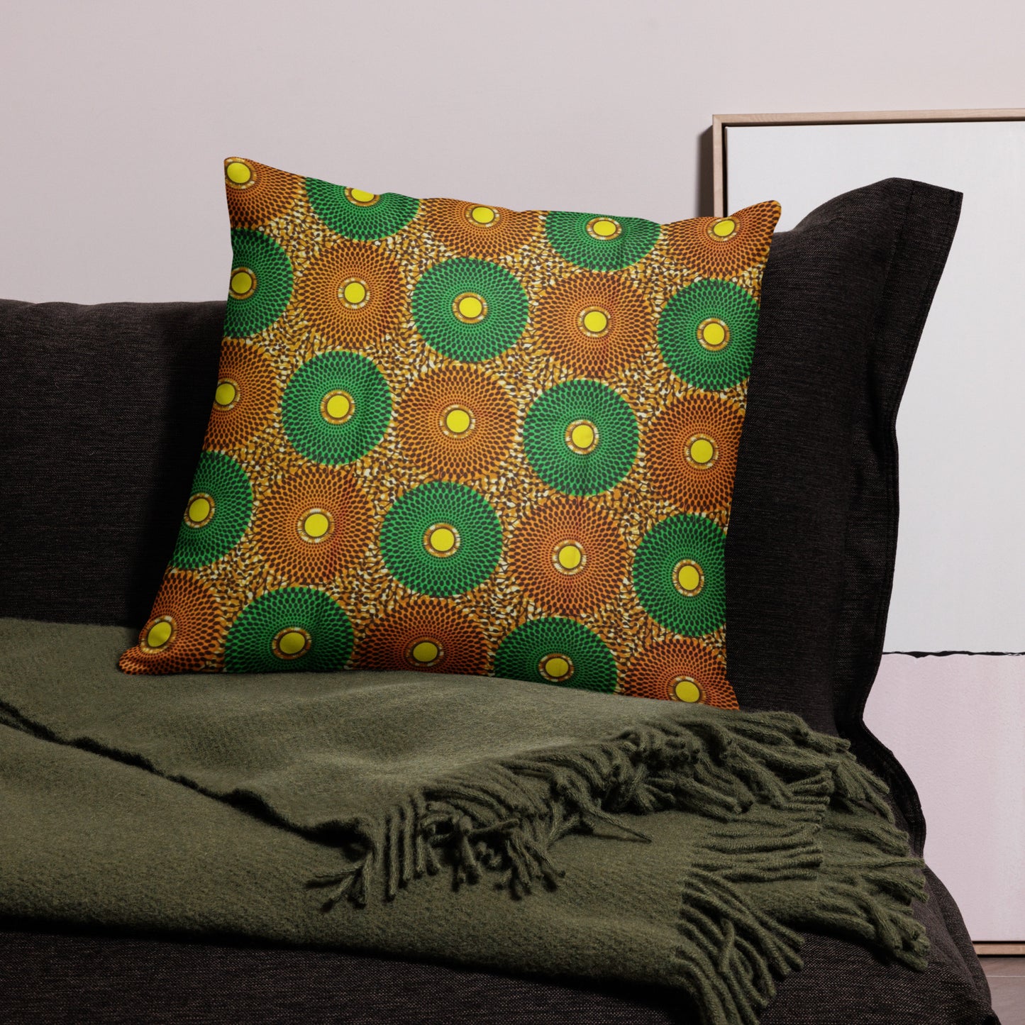 Green Peach Mandela Ankara Pillow