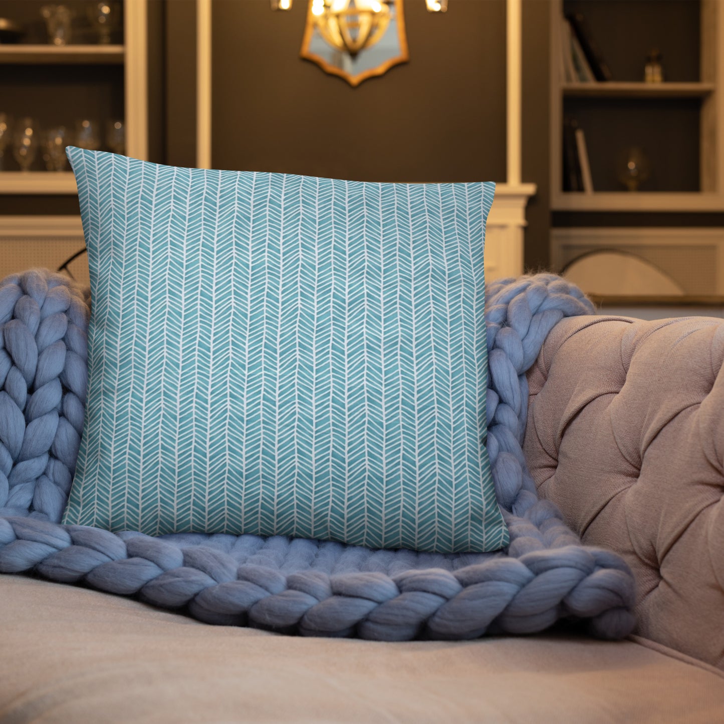 Aqua Chevron Adire Pillow