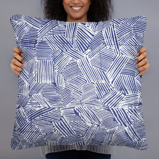 Blue And White Stripe African Adire Pillow