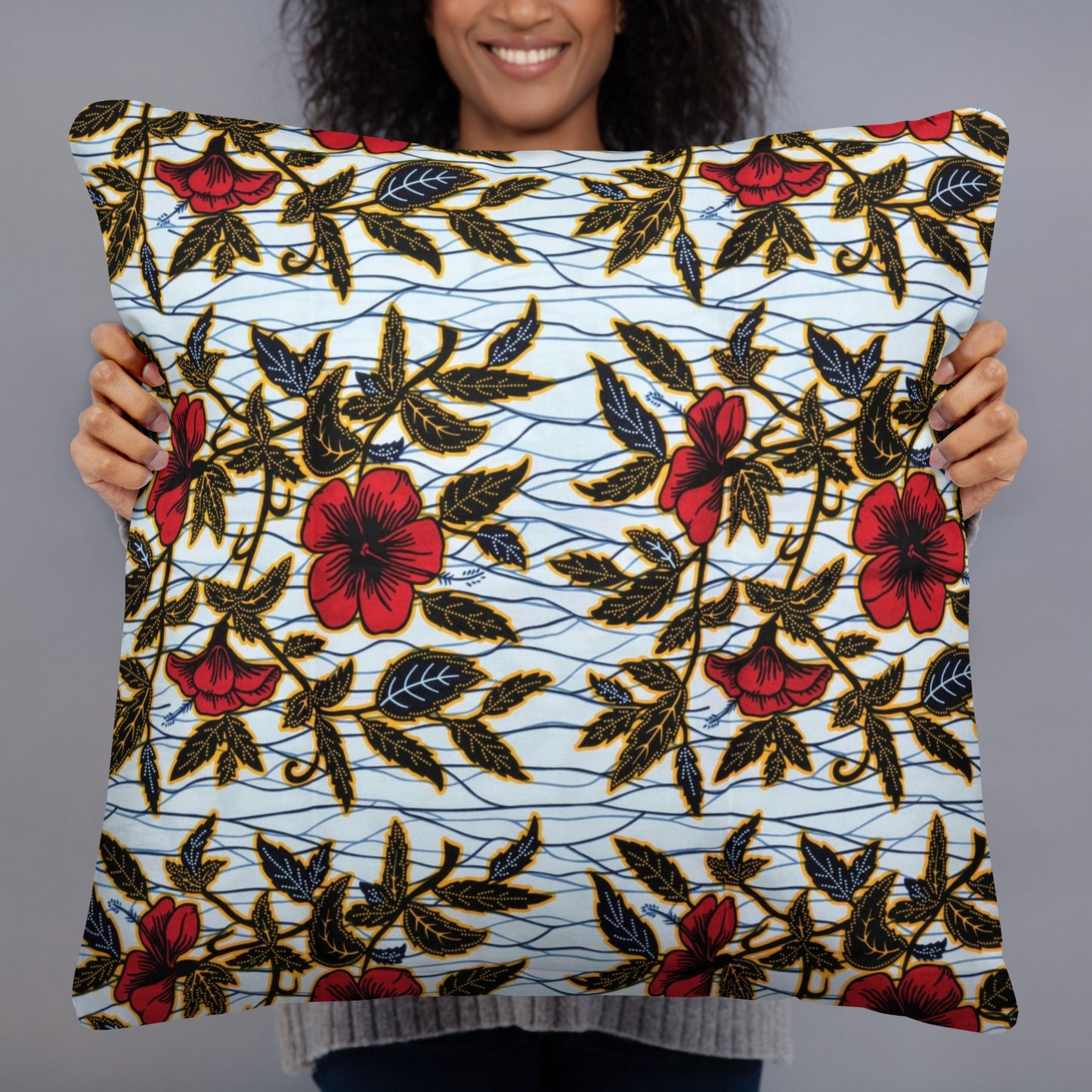 Hibiscus & Leaves Ankara Pillow