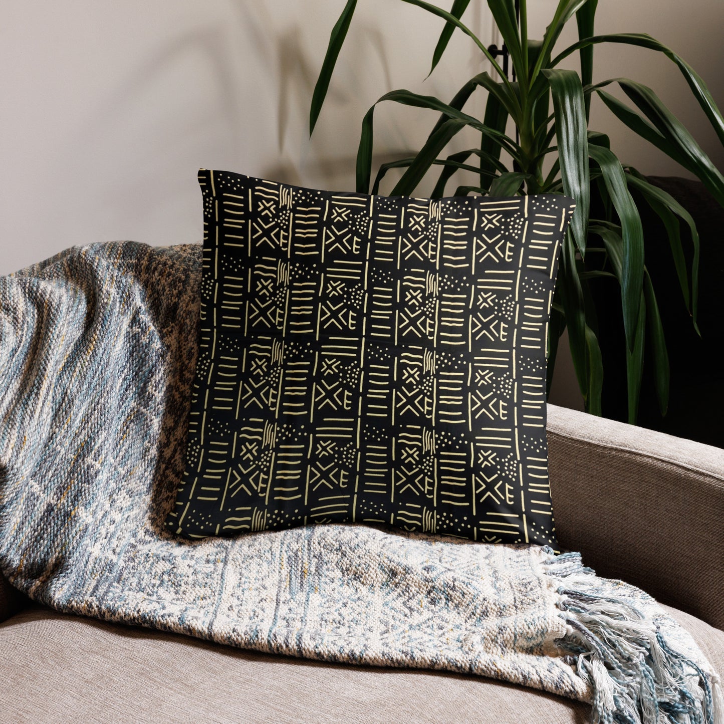 Cream Black African Print Pillow