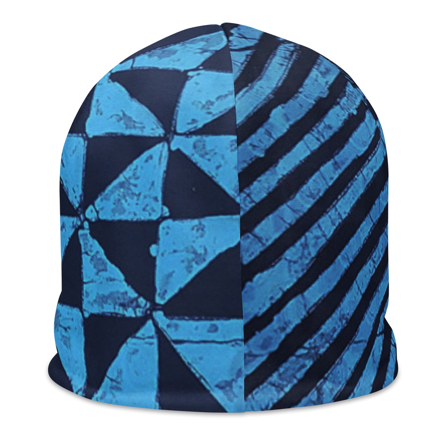 Black And Turquoise Shapes Adire Beanie