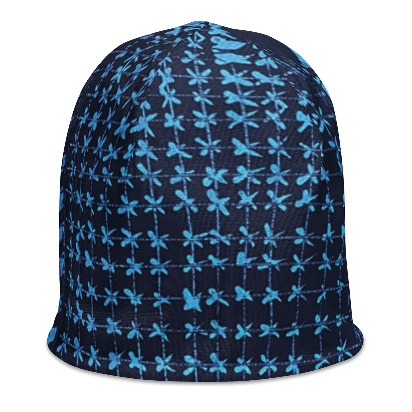 Black And Turquoise Shapes Adire Beanie