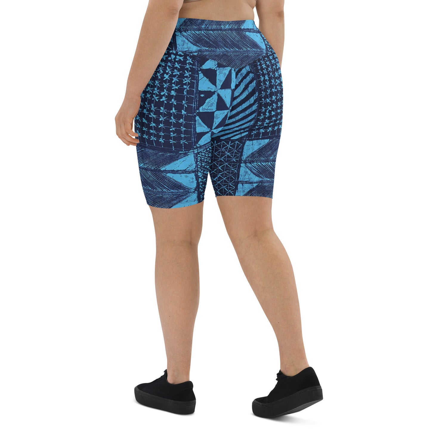 Black And Turquoise Shapes Adire Biker Shorts