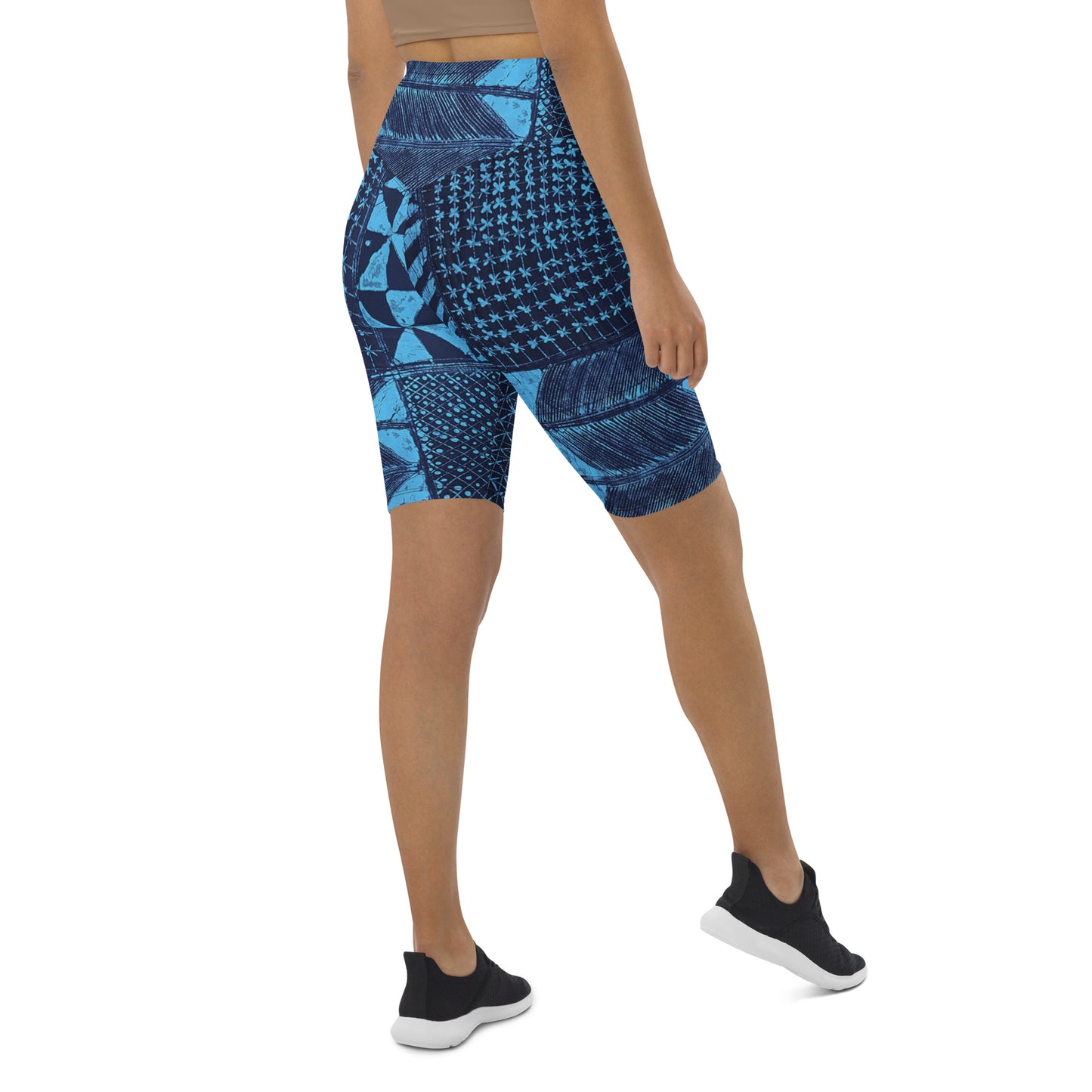 Black And Turquoise Shapes Adire Biker Shorts