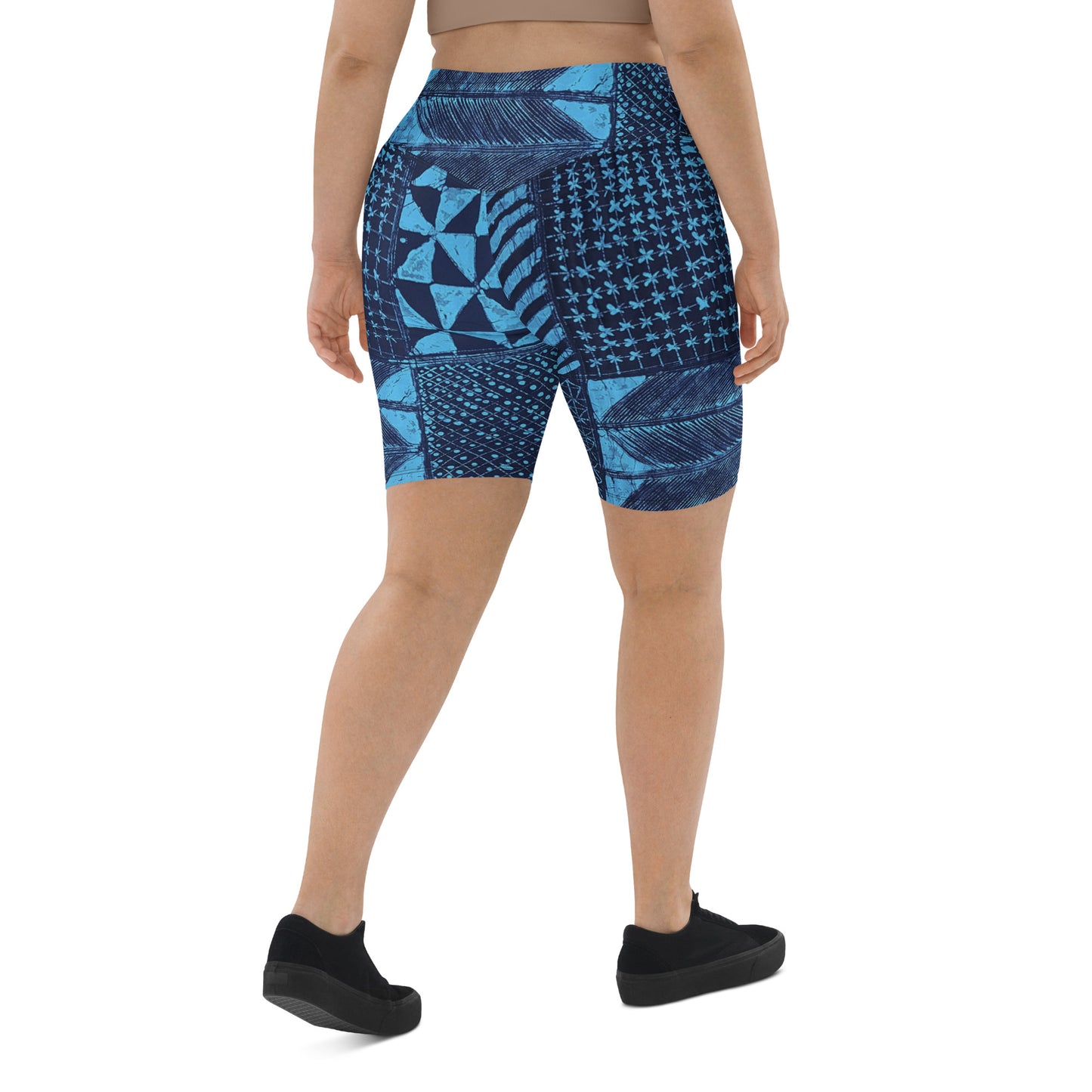 Black And Turquoise Shapes Adire Biker Shorts